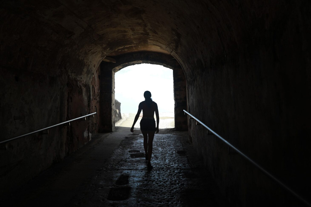 Person in rocky canyon